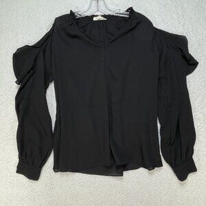 ee:some Womens Size Small Open Shoulder V Neck Black Long Sleeve Top